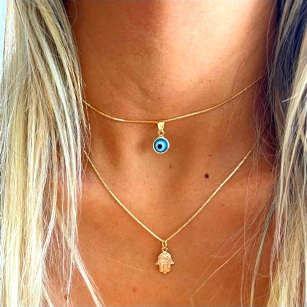 14K Gold Plated Evil Eye Pendant Necklace Adjustable Length Lucky Protection - Picture 4 of 7